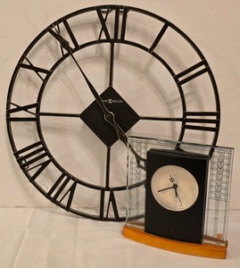 lot 227K image: LR - Howard Miller Wall Clock & Bulova Art Deco Tabletop Clock