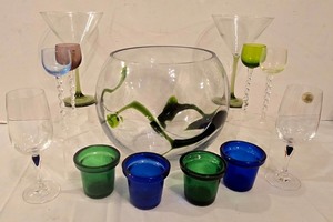 lot 229K image: LR - Glassware Set - Large Bowl, Margarita Glasses, Wine Glasses, Aperitif Glasses & Candle Holders