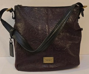lot 234K image: LR - Tignanello Embossed Leather Shoulder Bag - Burgundy with Gold Hardware