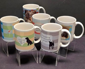 lot 237K image: LR - Personalized Pooch Dog Mugs - 6-Piece Set with Colorful Stripes & Quotes