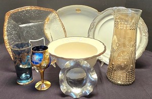 lot 255K image: K - J Preziosi Lavorato Glass - Linen Effects Versailles Ambience Bowl - Murano Goblet - Imperial Plate