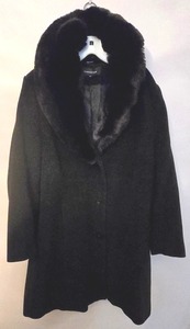 lot 264K image: LR - Jones New York Wool Blend A-line Jacket with Faux Fur Collar - Black