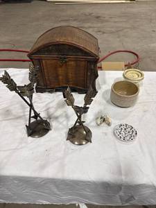 lot 1147 image: Decorative Chest, Candle Holders & Ceramics