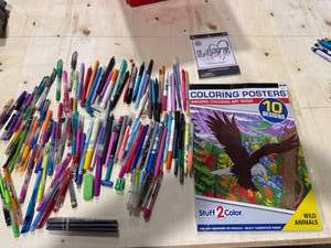 lot 1237 image: Assorted Pens, Markers, Coloring Book