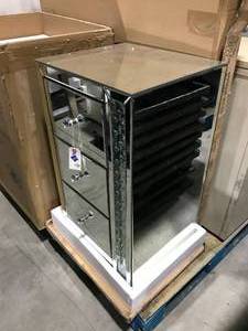 lot 27 image: MIRROR NIGHTSTAND, CRACKED CORNER, NEW