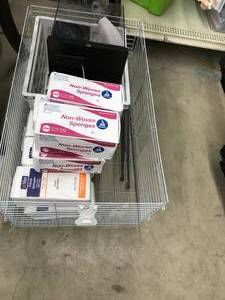 lot 101 image: METAL CRATE AND COTTON GAUZE SPONGES