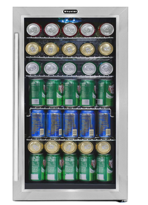 lot 13 image: Whynter Beverage Refrigerator with Double-Layer Glass Door, 127-Can 3.1 Cu Ft Freestanding Drink Mini Fridge, BR-130SB, Stainless Steel (Missing Electric Cord. Minor Transit Damage)