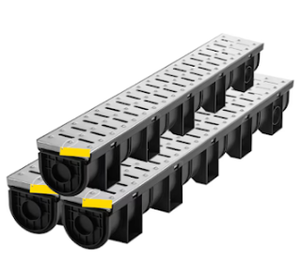 lot 14 image: VEVOR Trench Drain System Channel Drain with Metal Grate 5.9x5.1 Inch HDPE Drainage Trench Black Plastic Garage Floor Drain 3x39 Trench Drain Grate with 3 End Caps for Garden Driveway 3 Pack