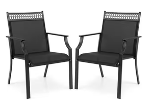 lot 46 image: Kadehome Set of 2 Sturdy Metal Frame Patio Outdoor Dining Chair with Breathable Fabric in Black