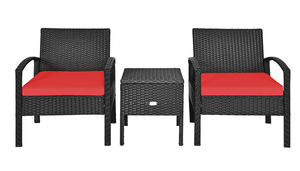 lot 47 image: Costway 3PCS Patio Rattan Furniture Set Storage Table Cushioned Sofa Deck Red