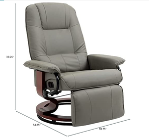 lot 64 image: HOMCOM Faux Leather Manual Recliner, Adjustable Swivel Lounge Chair with Footrest, Armrest and Wrapped Wood Base for Living Room, Gray (Maybe Missing Hardware)