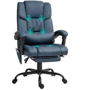 lot 68 image: Vinsetto - High Back Massage Office Chair with 6 Vibration Points, PU Leather Reclining Computer Chair - Blue