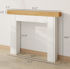 lot 70 image: HOMCOM Modern Fireplace Mantel, Freestanding Fireplace Surround with Leg for Electric Fireplaces, 51.2 W x 40.6 H, Natural Wood