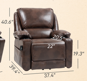 lot 71 image: HOMCOM Power Lift Chair for Elderly, Faux Leather Recliner Sofa with Vibration Massage and Heat, Remote, Side Pockets, Brown