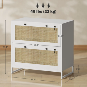 lot 72 image: Vinsetto Lockable Filing Cabinet, Boho 2 Drawer File Cabinet with Adjustable Hanging Bar for Letter, A4 and Legal Size, White