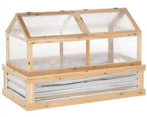 lot 73 image: Outsunny 48 x 24 x 32.25 Elevated Planting Beds Garden Wooden Cold Frame Greenhouse Flower Planter Protection Wood (Missing Manual, Can Find Online 845-670)