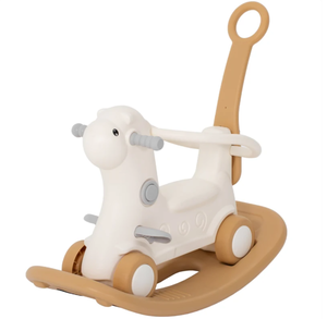 lot 101 image: Qaba Rocking Horse for Toddlers 1-3 Years, 4-in-1 Baby Rocking Horse with Detachable Balance Board and Push Handle, Brown