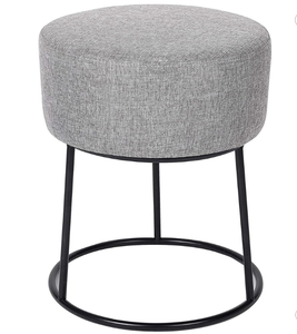 lot 102 image: BirdRock Home Linen Foot Stool Ottoman with Metal Base - Grey