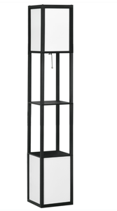 lot 105 image: HOMCOM Modern Shelf Floor Lamp with Dual Ambient Light, Standing Lamp Living Room, Bedroom, 10.25x10.25x61.5, Black (Used, Maybe Missing Hardware. Attempted To Assemble)
