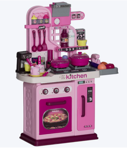 lot 110 image: Qaba Play Kitchen Kids Kitchen Playset Toy Kitchen with Lights Sounds 33 Accessories Storage Interactive Playset for Toddler 3 6 Years