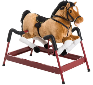 lot 118 image: Qaba Durable Kids Plush Spring Rocking Horse, Ride On Rocking Horse with Realistic Sounds, Brown