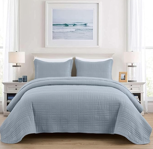 lot 305 image: Chezmoi Collection Kingston King Size Bedspread Set, 3-Piece Cool Gray Oversized Quilted Microfiber Lightweight Bedspread Coverlet (118x106) for All Seasons