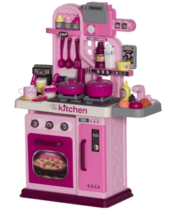lot 308 image: Qaba Kids Play Kitchen with Lights, Sounds, 33 Accessories & Storage for Toddler 3-6 Years