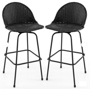 lot 318 image: Costway Set of 2 Rattan Swivel Barstools with Curved Back-Black