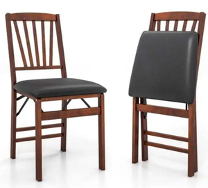 lot 328 image: Costway Dining Chair Set of 2 Folding Chairs with Padded Seat and Rubber Wood Frame