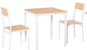 lot 403 image: HOMCOM 3-Piece Wooden Square Dining Table Set with 1 Table and 2 Chairs and Sturdy Metal Frame for Small Space, White 27.5x27.5x29.5