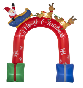 lot 422 image: Outsunny 9ft Christmas Inflatables Outdoor Decorations Arch with Santa Claus Riding a Sled, Blow-Up LED Yard Christmas Decor for Garden, Lawn, Party