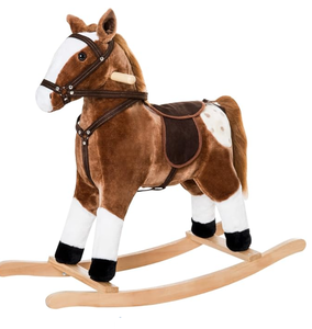 lot 427 image: Qaba Kids Rocking Horse Plush Ride On Toy Toddler Rocker for Boys Girls Gifts with Realistic Sounds, Brown