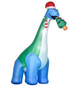 lot 433 image: HomCom 11FT Long Christmas Inflatables Outdoor Decorations Dinosaur with Christmas Tree in Mouth Blow Up LED Yard Christmas Decor Waterproof (Used)