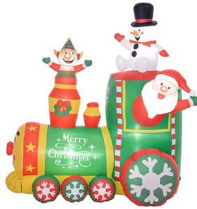 lot 434 image: Outsunny 6FT Christmas Inflatables Train Santa Claus and Snowman Drive Train Blow-Up Outdoor Christmas Decorations with White LED Lights for Lawn Garden Party