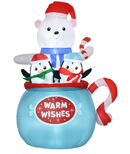 lot 435 image: Outsunny 5ft Christmas Inflatables Outdoor Decorations Blessed Polar Bear and Penguins in the Cup, Blow-Up LED Yard Christmas Decor for Garden, Lawn, Party, Holiday