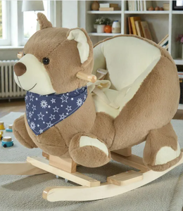 lot 459 image: Baby Rocking Horse Bear Plush Ride On Toy with Lullaby Pedals Safety Belt for Toddlers 18-36 Months