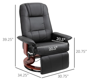 lot 66 image: HOMCOM Faux Leather lounge chair with footrest and armrest, Manual Swivel Recliner for living room, Black