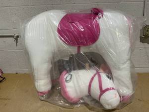 lot 304 image: Qaba Kids Plush Toy Rocking Horse Pony Toddler Ride on Animal Rocker with Realistic Sounds, Birthday Gifts for Girls, Pink
