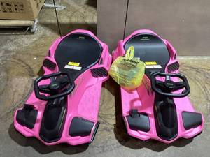 lot 416 image: LOT OF 2 Ride on Karts and 360 Degree Rotating Wheels, Childrens Electric Car Toy, Racing Car with Built-in Music