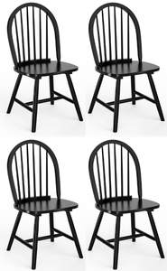 lot 338 image: HAPPYGRILL 4 Pieces Wooden Dining Chairs Set, Vintage Armless Windsor Chairs, Kitchen Dining Chairs with Backrest, Black