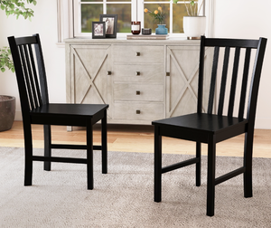 lot 342 image: Costway KC58690BK Rustic Dining Chairs - Wooden Kitchen Chairs with Slat Tilt Backrest, Black - Set of 2