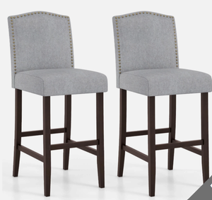 lot 344 image: Costway Set of 2 Bar Stools 30 Upholstered Kitchen Breakfast Nailhead Bar (Missing Manual)