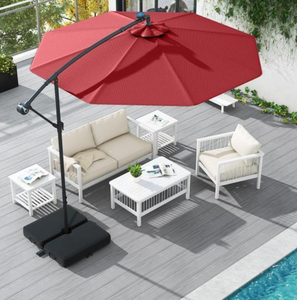 lot 23 image: Costway NP11657WN 10 ft. Patio Offset Cantilever Umbrella with 40 Solar Powered Lights - Red
