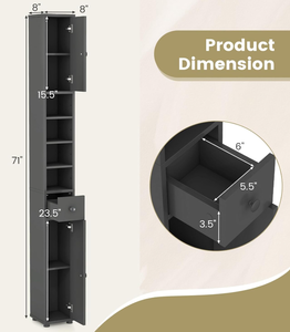 lot 29 image: Tangkula Tall Slim Bathroom Storage Cabinet, 71 Freestanding Bathroom Cabinet w 2 Doors, 1 Drawer & 5 Adjustable Shelves, Floor Narrow Tower Cabinet for Small Spaces, 8 x 8 x 71