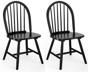 lot 53 image: HAPPYGRILL 2 Pieces Wooden Dining Chairs Set, Vintage Armless Windsor Chairs, Kitchen Dining Chairs with Backrest, Black