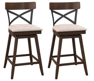 lot 58 image: SlickBlue Set of 2 Wooden Swivel Bar Stools with Open X Back and Cushioned Counter Seat