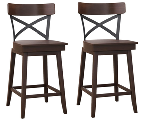 lot 59 image: COSTWAY Swivel Bar Stool Set of 2, 24 Inch Ergonomic Counter Height Chairs with Open X Back & Footrest, 2PCS Vintage Wooden Barstools for Kitchen Island, Pub, Bistro, Caf, Brown (2, 24 inch)