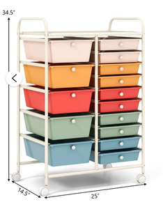 lot 140 image: Costway 15 Drawer Rolling Storage Cart Tools Scrapbook Paper Office School Organizer Multicolored