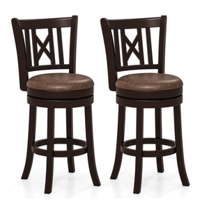 lot 352 image: Costway Set of 2 Bar Stools Swivel Bar Chairs with Footrest and Hollowed Backrest