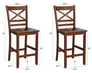 lot 355 image: Costway - Set of 4 Bar Stools 24 Counter Height Chairs w Rubber Wood Legs - Antique Walnut (Transit Damage 1 Piece On Back Broken)